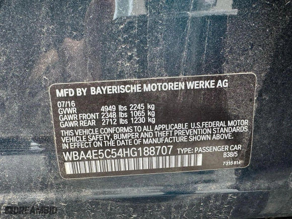 2017 BMW 4 Series 440i xDrive with VIN WBA4E5C54HG188707, listed as a Copart auction lot 52925905 with 91,287 mi miles and Salvage Title. Bid and sale history available at carsss.com. Image 10.