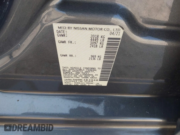 2021 Nissan Altima SV z VIN 1N4BL4DW8MN383948, wystawiony jako IAAI lot #42405173 z przebiegiem 32 705 mil mil oraz . Historia ofert i sprzedaży dostępna na DreamBid. Obrazek 9.