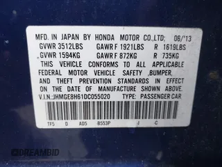 2013 Honda Fit Sport с VIN JHMGE8H61DC055020, выставлен на аукционе IAAI как лот 41939656 с пробегом 35 392 миль миль и . История ставок и продаж доступна на DreamBid. Изображение 9.