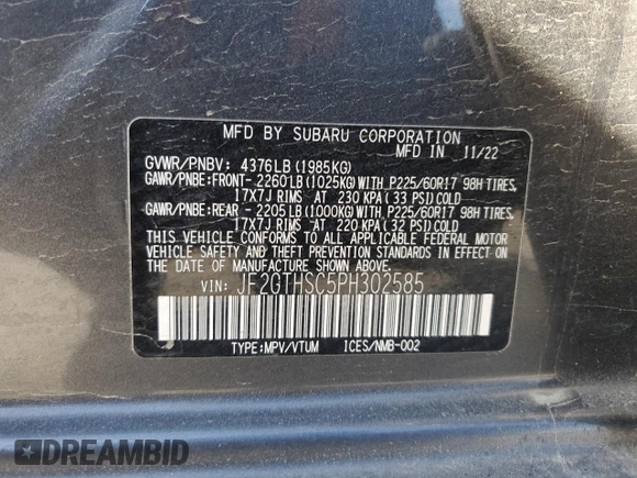 2023 Subaru Crosstrek Special Sports z VIN JF2GTHSC5PH302585, wystawiony jako Copart lot #53133245 z przebiegiem 46 865 mil mil oraz Szkoda całkowita • Salvage title. Historia ofert i sprzedaży dostępna na DreamBid. Obrazek 16.