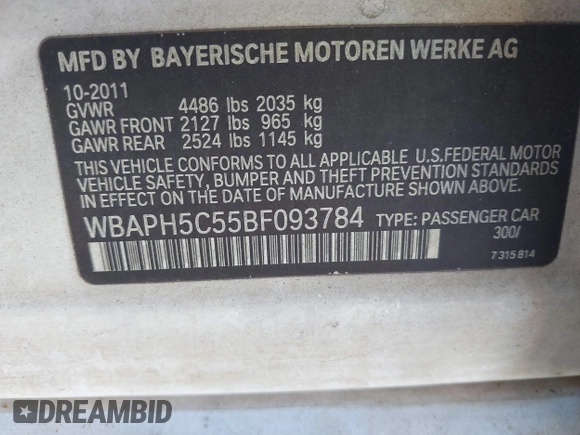 2011 BMW 3 Series 328i z VIN WBAPH5C55BF093784, wystawiony jako IAAI lot #42215106 z przebiegiem 119 577 mil mil oraz . Historia ofert i sprzedaży dostępna na DreamBid. Obrazek 9.