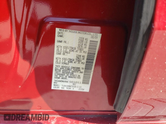 2010 Nissan Xterra S with VIN 5N1AN0NU4AC501051, listed as a Copart auction lot 61019815 with 78,534 mi miles and Salvage title. Bid and sale history available at DreamBid. Image 14.