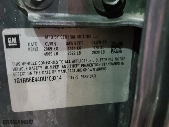 2013 Chevrolet Volt with VIN 1G1RB6E44DU109214, listed as a Copart auction lot 45185195 with 190,449 mi miles and Non Repairable. Bid and sale history available at carsss.com. Image 13.