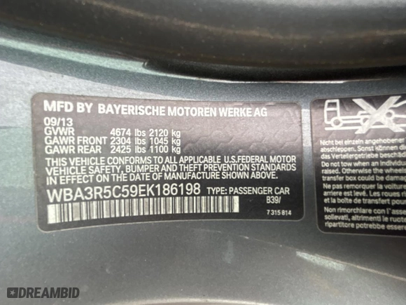 2014 BMW 4 Series 435i xDrive with VIN WBA3R5C59EK186198, listed as a Copart auction lot 54361555 with 103,175 mi miles and Clean Title. Bid and sale history available at carsss.com. Image 10.