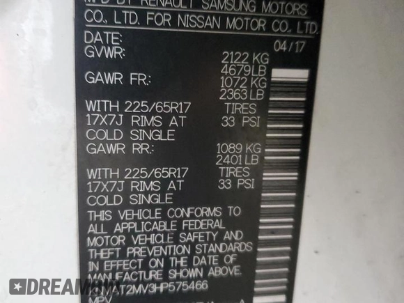 2017 Nissan Rogue SV with VIN KNMAT2MV3HP575466, listed as a Copart auction lot 51775755 with 133,224 mi miles and Salvage Title. Bid and sale history available at carsss.com. Image 14.