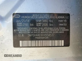 2015 Hyundai Elantra SE with VIN 5NPDH4AE6FH554537, listed as a Copart auction lot 41907465 with 106,131 mi miles and Salvage Title. Bid and sale history available at DreamBid. Image 12.