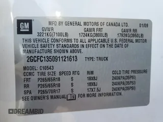 2009 Chevrolet Silverado 1500 with VIN 2GCFC135091121613, listed as a Copart auction lot 49865475 with 169,755 mi miles and Salvage Title. Bid and sale history available at DreamBid. Image 12.