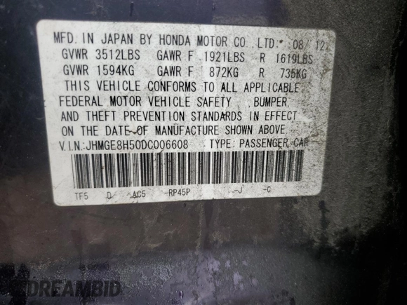 2013 Honda Fit Sport with VIN JHMGE8H50DC006608, listed as a Copart auction lot 44810935 with 96,280 mi miles and Salvage Title. Bid and sale history available at carsss.com. Image 12.