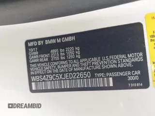 2018 BMW M4 with VIN WBS4Z9C5XJED22650, listed as a IAAI auction lot 42631888 with 41,266 mi miles and . Bid and sale history available at DreamBid. Image 9.