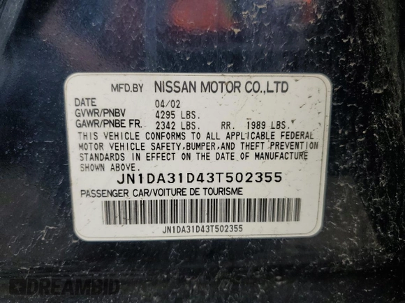 2003 Nissan Maxima SE z VIN JN1DA31D43T502355, wystawiony jako Copart lot #57233745 z przebiegiem 161 005 mil mil oraz Szkoda całkowita • Salvage title. Historia ofert i sprzedaży dostępna na DreamBid. Obrazek 12.