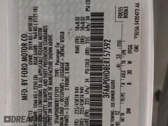 2014 Ford Fusion SE with VIN 3FA6P0HD8ER157592, listed as a Copart auction lot 42127325 with 68,577 mi miles and Salvage Title. Bid and sale history available at carsss.com. Image 12.