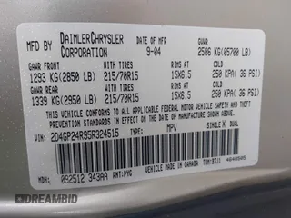 2005 Dodge Caravan SE with VIN 2D4GP24R95R324515, listed as a IAAI auction lot 42195916 with 185,491 mi miles and . Bid and sale history available at carsss.com. Image 9.