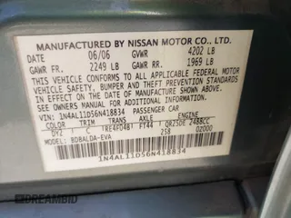 2006 Nissan Altima S z VIN 1N4AL11D56N418834, wystawiony jako IAAI lot #42218127 z przebiegiem 152 071 mil mil oraz . Historia ofert i sprzedaży dostępna na DreamBid. Obrazek 9.