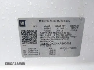 2019 GMC Yukon XL SLT with VIN 1GKS2GKC4KR160002, listed as a IAAI auction lot 42125427 with 119,312 mi miles and . Bid and sale history available at DreamBid. Image 9.
