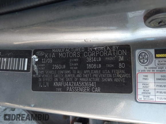 2010 Kia Forte EX z VIN KNAFU4A2XA5836941, wystawiony jako IAAI lot #41812507 z przebiegiem 186 638 mil mil oraz . Historia ofert i sprzedaży dostępna na DreamBid. Obrazek 9.