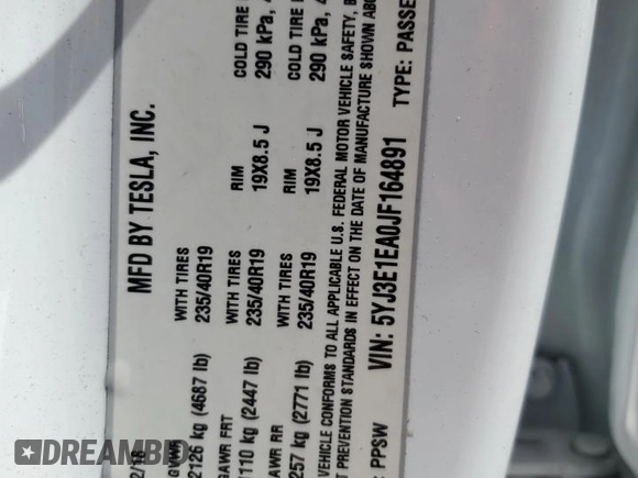 2018 Tesla Model 3 Long Range Battery with VIN 5YJ3E1EA0JF164891, listed as a Copart auction lot 49471525 with 78,444 mi miles and Salvage Title. Bid and sale history available at DreamBid. Image 12.