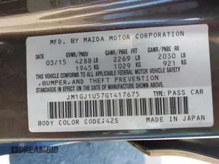 2016 Mazda 6 i Sport with VIN JM1GJ1U57G1417675, listed as a IAAI auction lot 41855939 with 111,368 mi miles and . Bid and sale history available at carsss.com. Image 9.