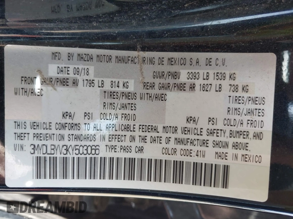 2019 Toyota Yaris L with VIN 3MYDLBYV3KY503066, listed as a IAAI auction lot 42125857 with 97,972 mi miles and . Bid and sale history available at DreamBid. Image 9.