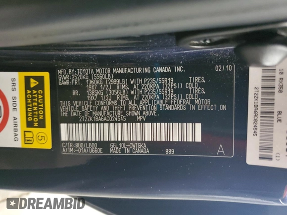 2010 Lexus RX 350 with VIN 2T2ZK1BA6AC024545, listed as a Copart auction lot 59081195 with 177,587 mi miles and Salvage title. Bid and sale history available at DreamBid. Image 13.