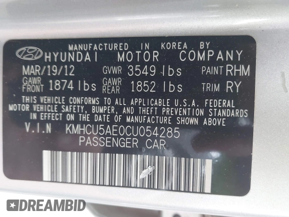 2012 Hyundai Accent SE z VIN KMHCU5AE0CU054285, wystawiony jako IAAI lot #42170678 z przebiegiem 92 172 mil mil oraz . Historia ofert i sprzedaży dostępna na DreamBid. Obrazek 9.