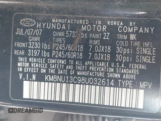 2008 Hyundai Veracruz GLS z VIN KM8NU13C98U032614, wystawiony jako IAAI lot #41778158 z przebiegiem Nie podano mil oraz . Historia ofert i sprzedaży dostępna na DreamBid. Obrazek 9.