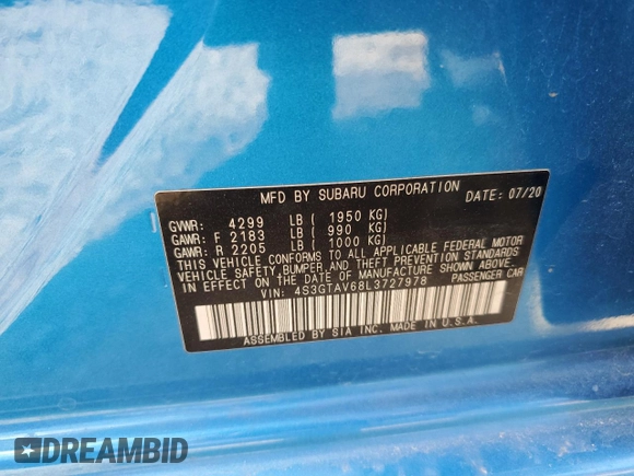 2020 Subaru Impreza Premium with VIN 4S3GTAV68L3727978, listed as a Copart auction lot 59921715 with 99,899 mi miles and Salvage title. Bid and sale history available at DreamBid. Image 13.