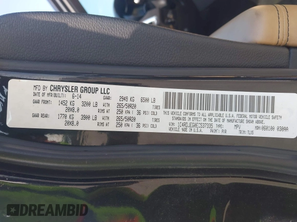 2014 Dodge Durango Citadel with VIN 1C4RDJEG0EC537335, listed as a IAAI auction lot 42660446 with 176,791 mi miles and . Bid and sale history available at DreamBid. Image 9.