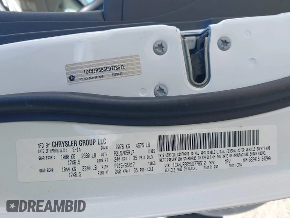 2014 Jeep Patriot Sport with VIN 1C4NJRBB5ED778512, listed as a IAAI auction lot 42172300 with 118,934 mi miles and . Bid and sale history available at carsss.com. Image 9.
