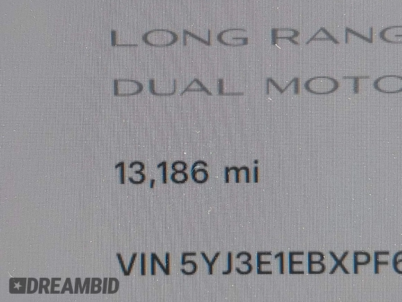 2023 Tesla Model 3 Long Range with VIN 5YJ3E1EBXPF603421, listed as a IAAI auction lot 42105037 with 13,186 mi miles and . Bid and sale history available at DreamBid. Image 15.