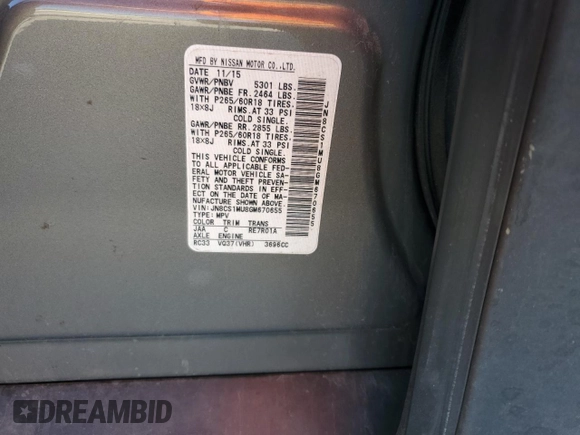 2016 Infiniti QX70 with VIN JN8CS1MU8GM670655, listed as a Copart auction lot 47000555 with 152,574 mi miles and Salvage Title. Bid and sale history available at DreamBid. Image 14.