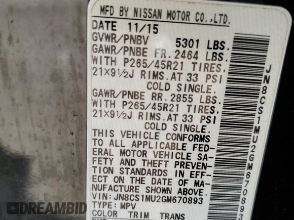 2016 Infiniti QX70 with VIN JN8CS1MU2GM670893, listed as a Copart auction lot 74888974 with Not Provided miles and Non Repairable. Bid and sale history available at DreamBid. Image 14.