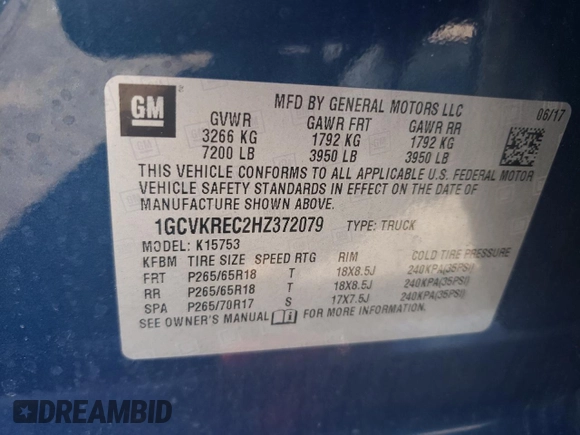2017 Chevrolet Silverado 1500 LT with VIN 1GCVKREC2HZ372079, listed as a Copart auction lot 55375635 with 84,762 mi miles and Salvage Title. Bid and sale history available at DreamBid. Image 12.