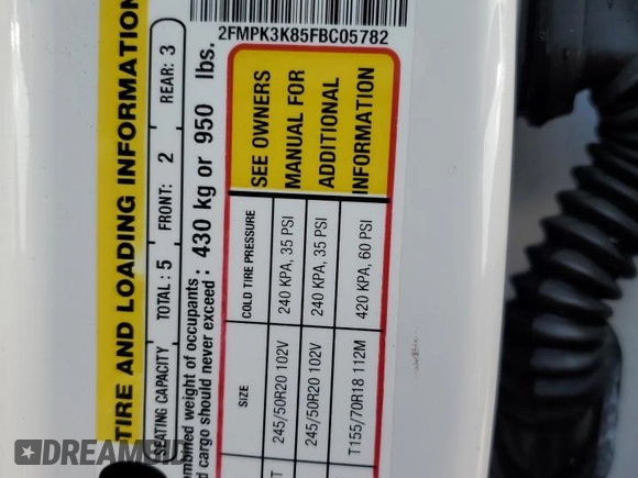 2015 Ford Edge Titanium z VIN 2FMPK3K85FBC05782, wystawiony jako Copart lot #56356595 z przebiegiem 165 202 mil mil oraz Szkoda całkowita • Salvage title. Historia ofert i sprzedaży dostępna na DreamBid. Obrazek 14.