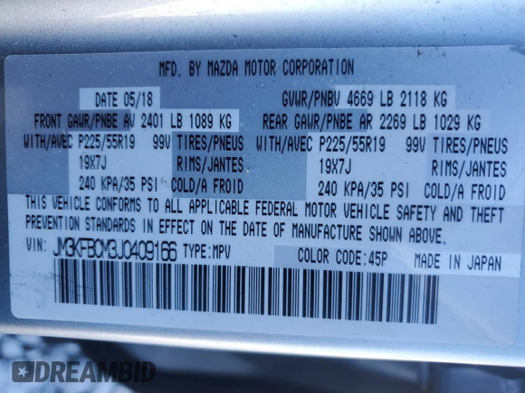 2018 Mazda CX-5 Touring with VIN JM3KFBCM3J0409166, listed as a Copart auction lot 50629695 with Not Provided miles and Clean Title. Bid and sale history available at carsss.com. Image 13.