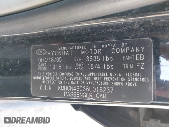 2006 Hyundai Accent GLS with VIN KMHCN46C36U018237, listed as a IAAI auction lot 41916524 with 92,427 mi miles. Bid and sale history available at carsss.com. Image 9.