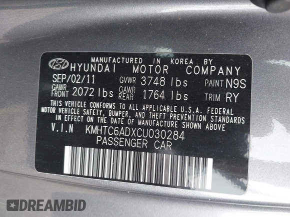 2012 Hyundai Veloster w/Gray Int z VIN KMHTC6ADXCU030284, wystawiony jako IAAI lot #42445394 z przebiegiem 156 536 mil mil oraz . Historia ofert i sprzedaży dostępna na DreamBid. Obrazek 9.