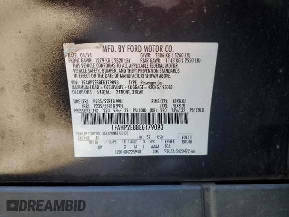 2014 Ford Taurus SEL with VIN 1FAHP2E88EG179093, listed as a Copart auction lot 50060975 with 198,096 mi miles and Salvage Title. Bid and sale history available at carsss.com. Image 15.