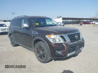 2017 Nissan Armada Platinum with VIN JN8AY2NF1H9302575, listed as a IAAI auction lot 41826613 with 109,914 mi miles. Bid and sale history available at carsss.com. Image 1.