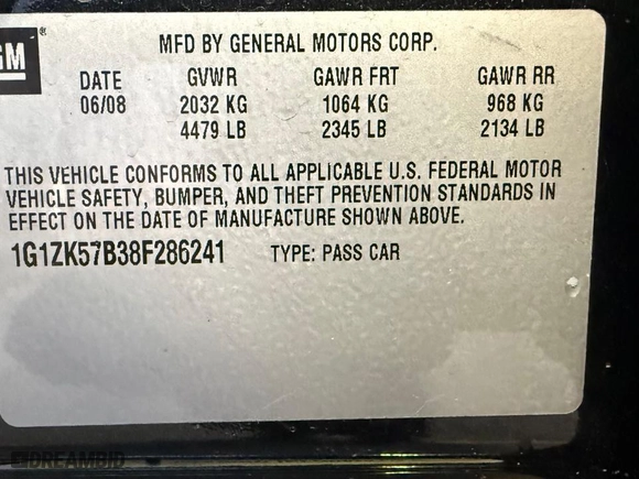 2008 Chevrolet Malibu LTZ with VIN 1G1ZK57B38F286241, listed as a Copart auction lot 52832315 with 49,227 mi miles and Clean Title. Bid and sale history available at carsss.com. Image 10.