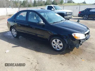 2008 Kia Spectra EX with VIN KNAFE121085549166, listed as a IAAI auction lot 41890354 with 214,401 mi miles. Bid and sale history available at carsss.com. Image 1.