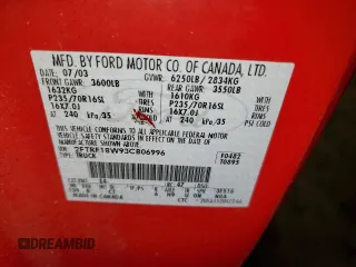 2003 Ford F-150 XL z VIN 2FTRF18W93CB06996, wystawiony jako Copart lot #42758725 z przebiegiem 142 428 mil mil oraz Szkoda całkowita • Salvage title. Historia ofert i sprzedaży dostępna na DreamBid. Obrazek 12.