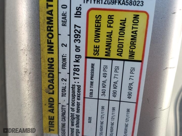 2015 Ford Transit Van with VIN 1FTYR1ZG9FKA58023, listed as a Copart auction lot 71773574 with NaN miles and Salvage Title. Bid and sale history available at carsss.com. Image 12.