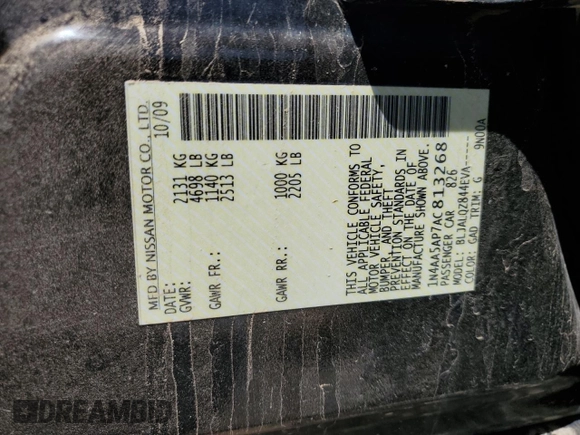 2010 Nissan Maxima S with VIN 1N4AA5AP7AC813268, listed as a Copart auction lot 55102405 with 173,033 mi miles and Salvage title. Bid and sale history available at DreamBid. Image 12.