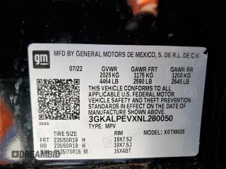 2022 GMC Terrain SLT with VIN 3GKALPEVXNL280050, listed as a Copart auction lot 57501625 with 61,113 mi miles and Salvage title. Bid and sale history available at DreamBid. Image 14.