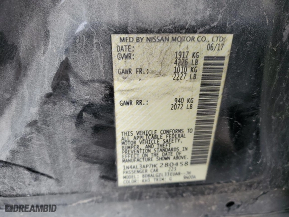 2017 Nissan Altima 2.5 S with VIN 1N4AL3AP7HC280458, listed as a Copart auction lot 53785685 with 135,333 mi miles and Salvage Title. Bid and sale history available at carsss.com. Image 13.