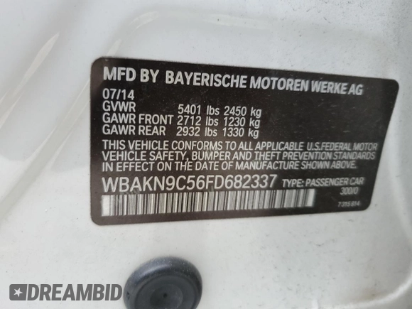 2015 BMW 5 Series 550i with VIN WBAKN9C56FD682337, listed as a Copart auction lot 44209865 with 115,956 mi miles and Clean title. Bid and sale history available at DreamBid. Image 12.
