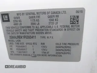 2015 GMC Terrain SLE z VIN 2GKALREK1F6393411, wystawiony jako IAAI lot #42380107 z przebiegiem 111 758 mil mil oraz . Historia ofert i sprzedaży dostępna na DreamBid. Obrazek 9.