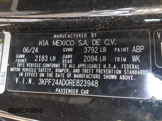 2024 Kia Forte LXS with VIN 3KPF24AD0RE823948, listed as a IAAI auction lot 41736847 with 6,566 mi miles. Bid and sale history available at carsss.com. Image 9.