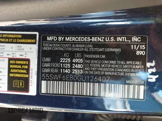 2016 Mercedes-Benz C 450 AMG with VIN 55SWF6EB0GU126407, listed as a IAAI auction lot 41646821 with 142,026 mi miles and . Bid and sale history available at carsss.com. Image 9.