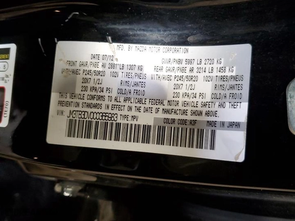 2012 Mazda CX-9 Grand Touring with VIN JM3TB3DV0C0365983, listed as a Copart auction lot 48670515 with 108,543 mi miles and Salvage Title. Bid and sale history available at carsss.com. Image 13.